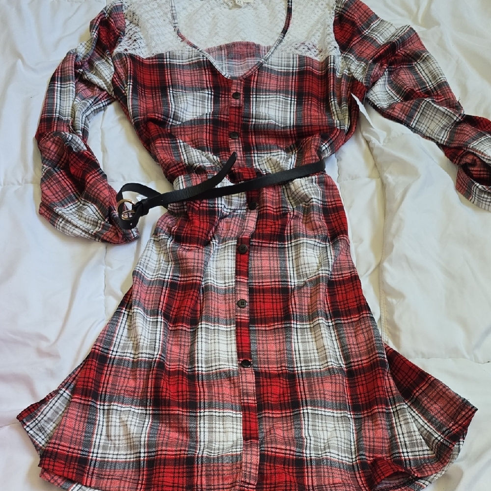 Jolie & Joy Red Plaid Dress with Black Belt